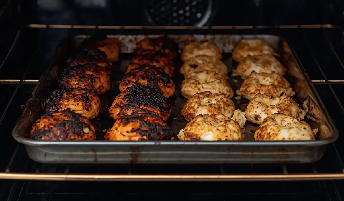 Oven isn’t heating evenly, leaving food burnt on one side and undercooked on the other tray.